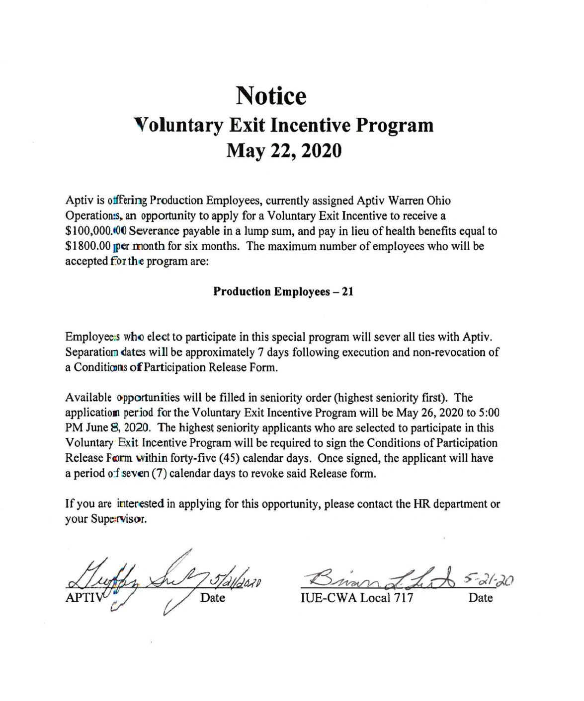 Voluntary Exit Incentive Program And Application.